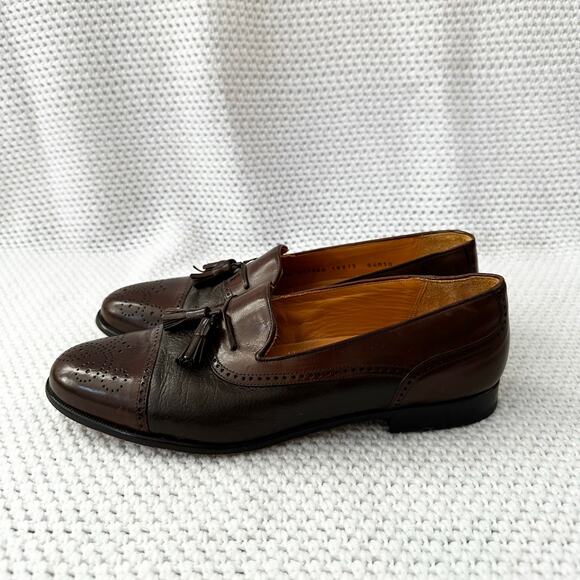 Mezlan Brown Havana Two Tone Wingtip Tassel Brogue Slip On Loafers Cap Toe 10M - Picture 5 of 12